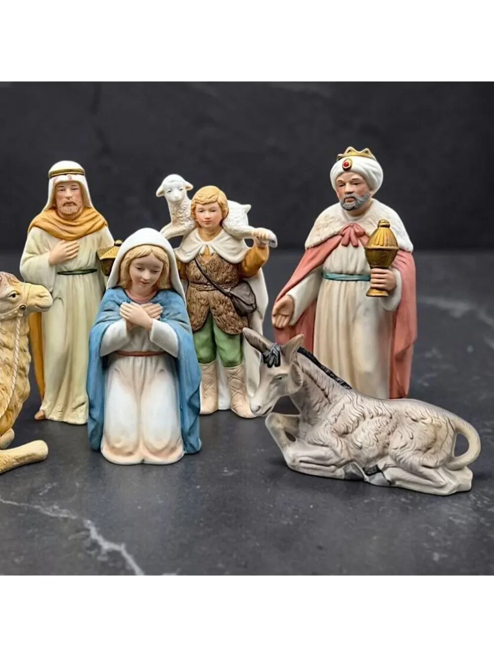 Vintage HOMCO Home Interiors Nativity 7 Pc Porcelain Set Camel Donkey #5419